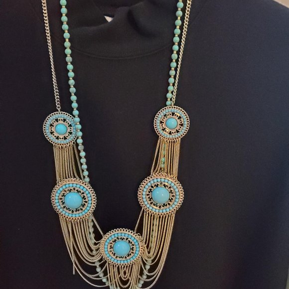 2 Turquoise Costume Long Necklaces - Picture 1 of 5